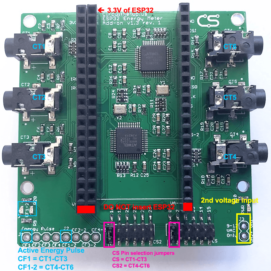 Expandable 6 Channel ESP32 Energy Meter Add-on Diagram