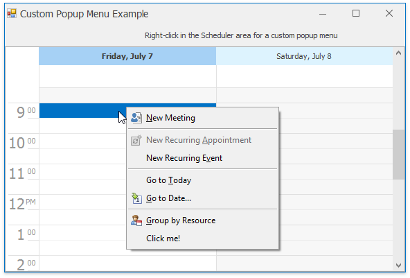 WinForms Scheduler - Customize the popup menu