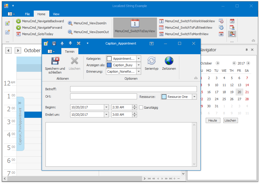 WinForms Scheduler - Localize UI using the Localizer object