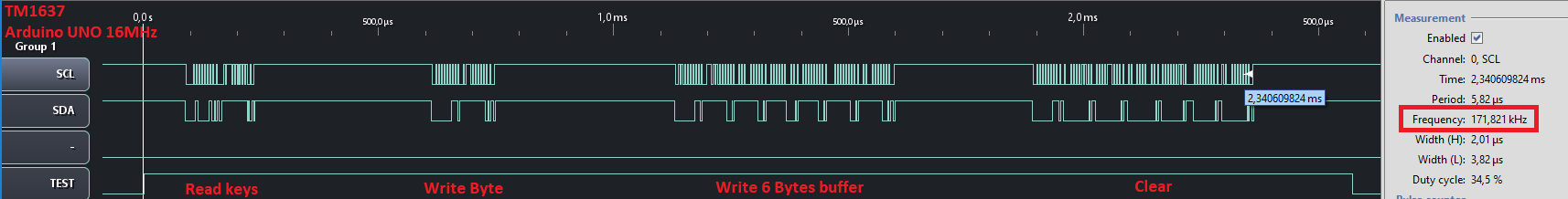 TM1637 Arduino UNO 16MHz timing