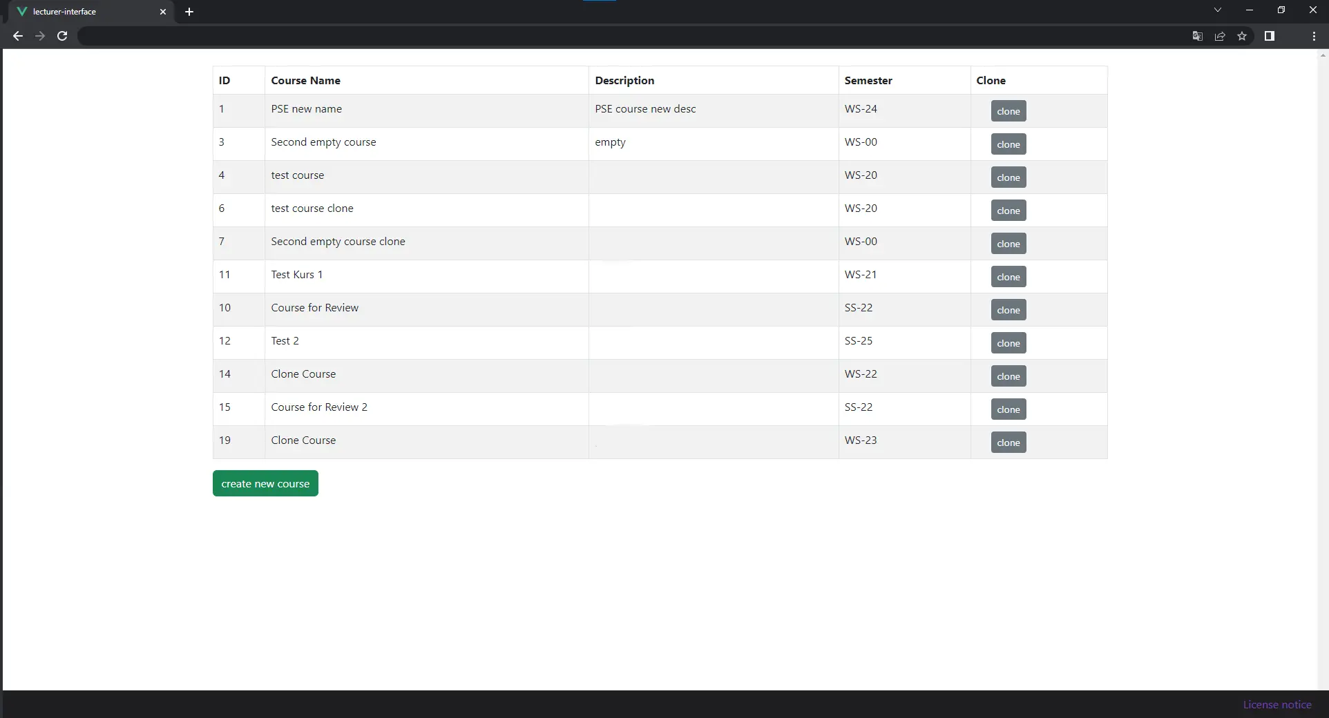 Lecturer Interface