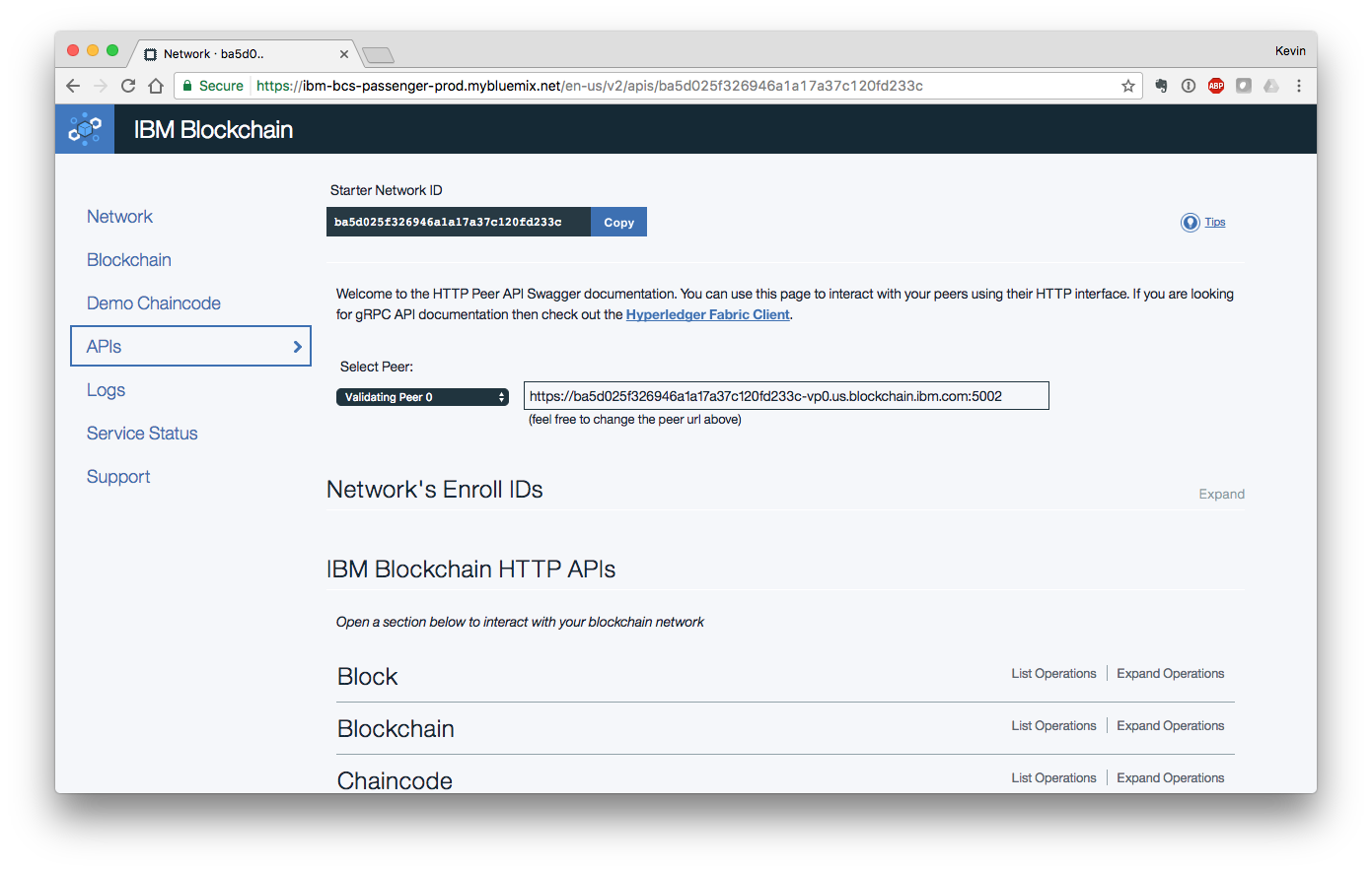 Landing page for the IBM Blockchain console.