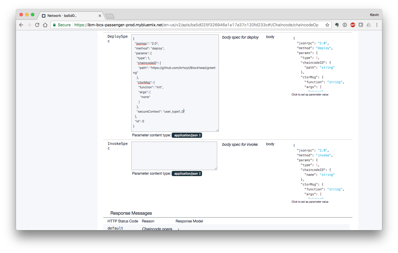 Deploying chaincode using the IBM Blockchain console.