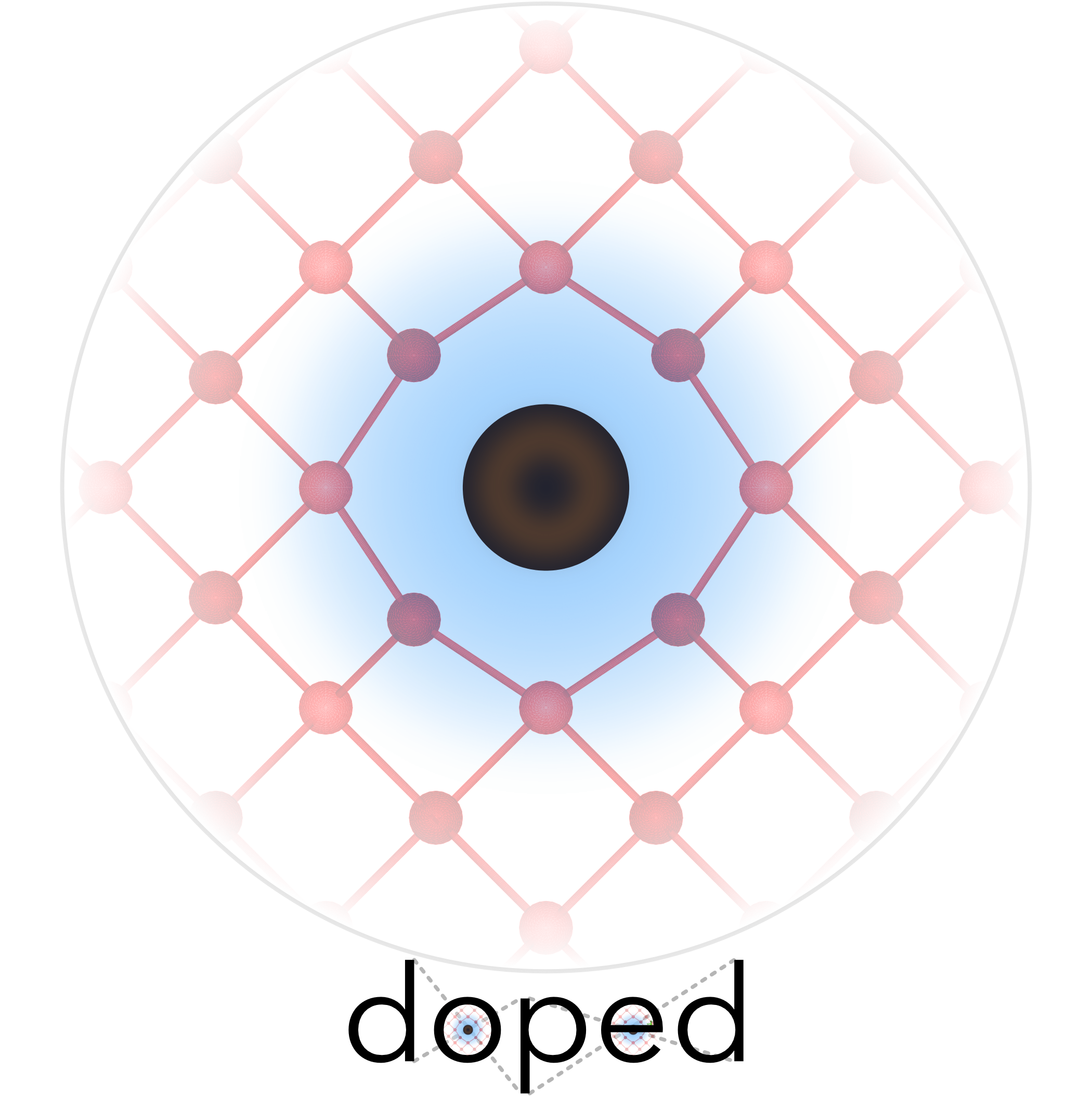 Schematic of a doped (defect-containing) crystal, inspired by the biological analogy to (semiconductor) doping.