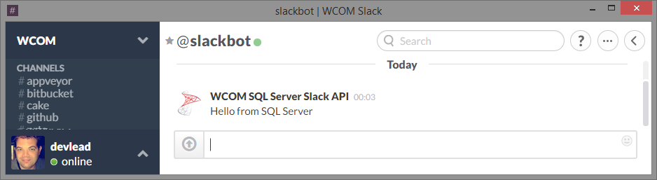 Slack message from SQL Server