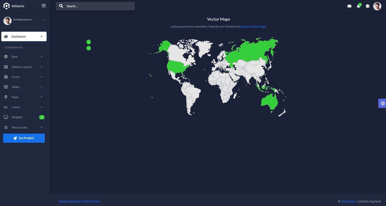 Django Dashboard Atlantis Dark - Open-Source Web App.