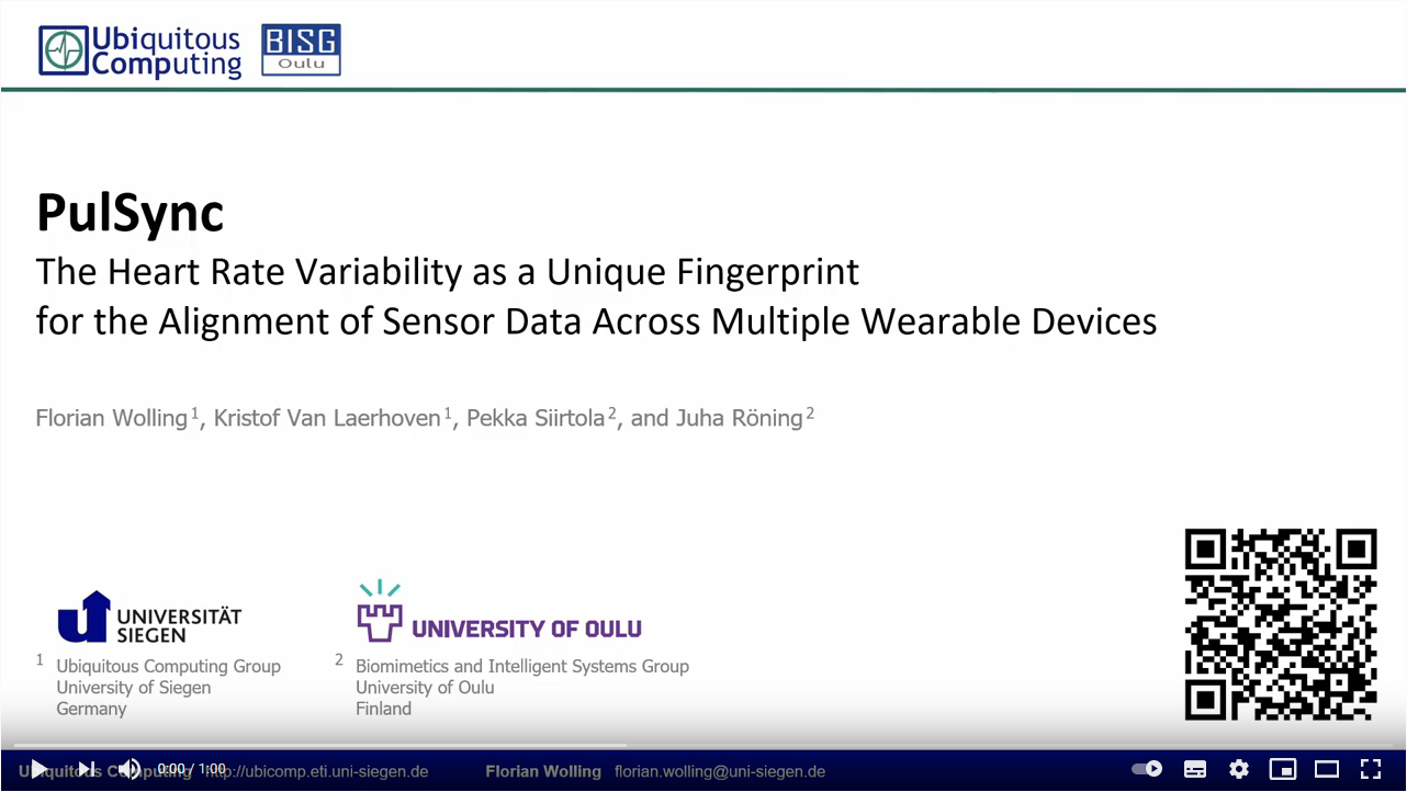 PerHealth'21 Teaser - PulSync: The Heart Rate Variability as a Unique Fingerprint for the Alignment of Sensor Data Across Multiple Wearable Devices