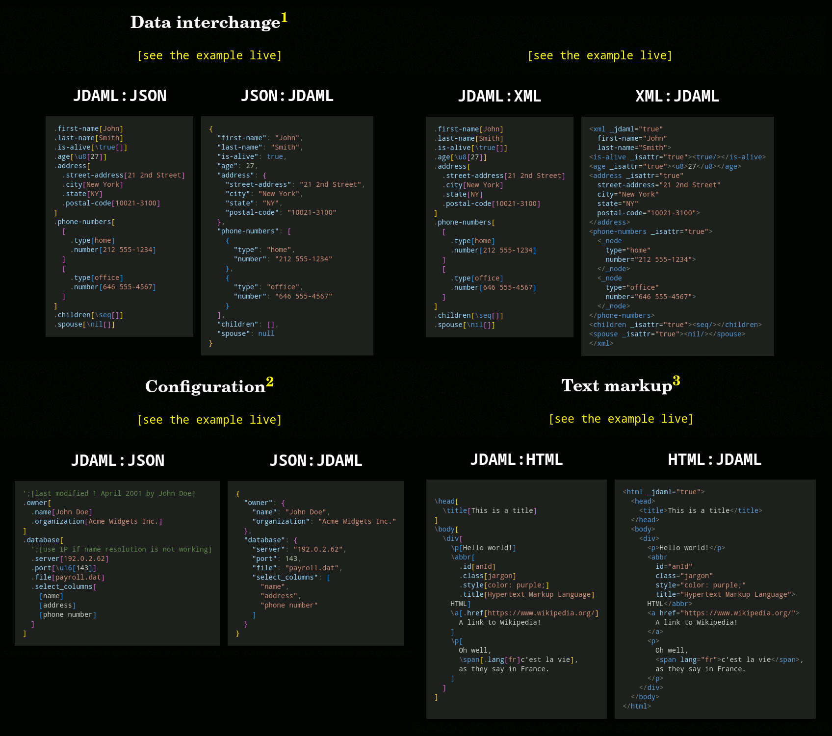 JDAML alongside JSON and HTML