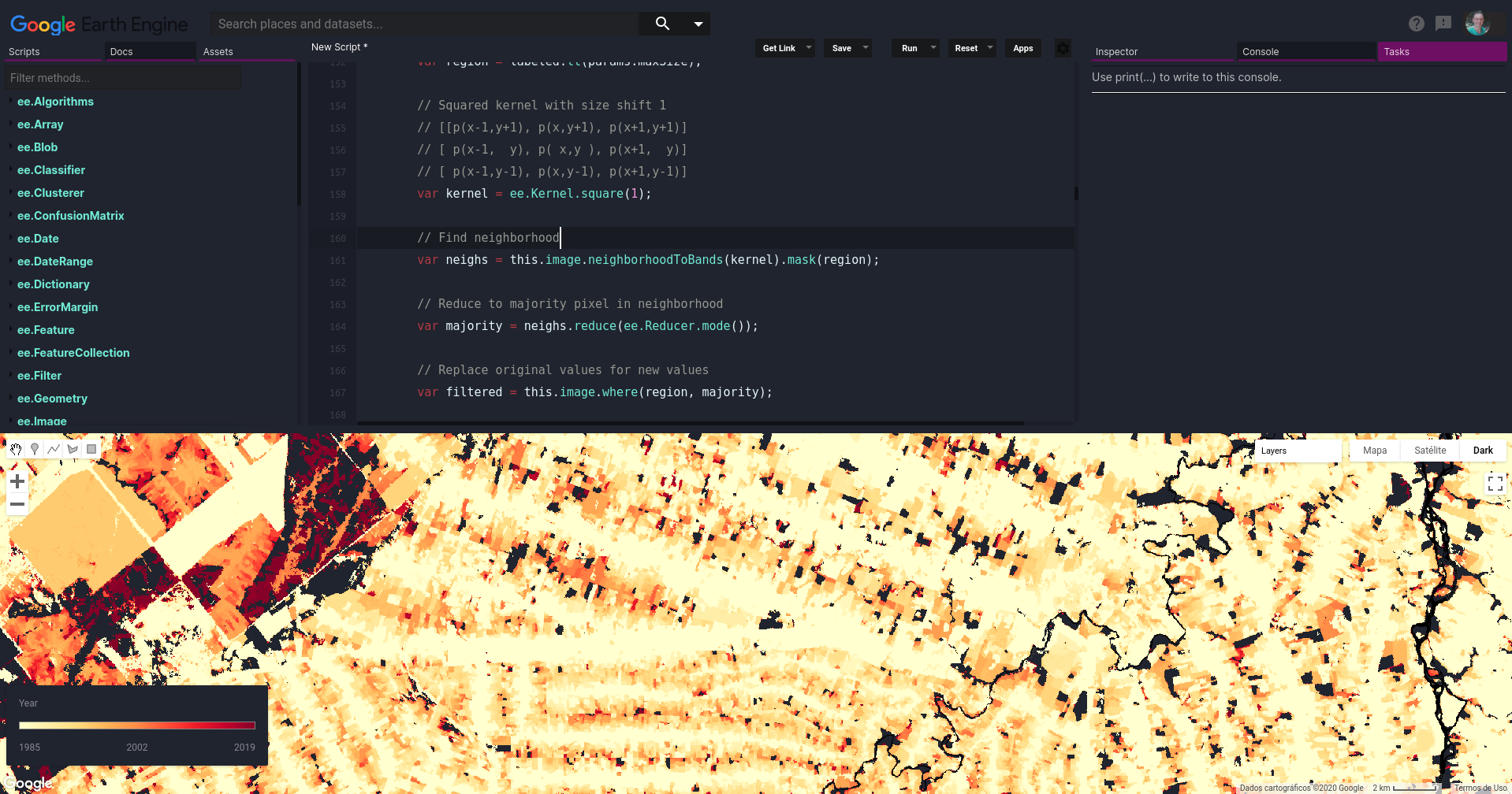 Darker Theme for Google Earth Engine code editor