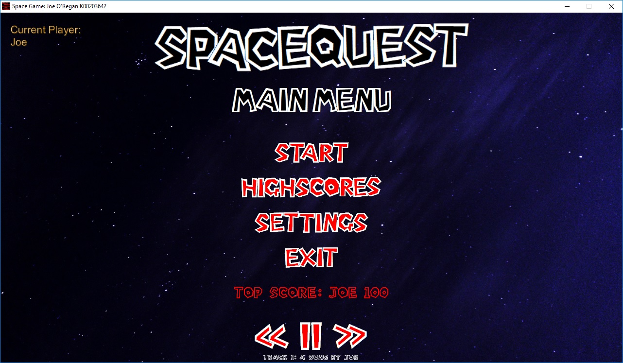 Space Game: Music Controls