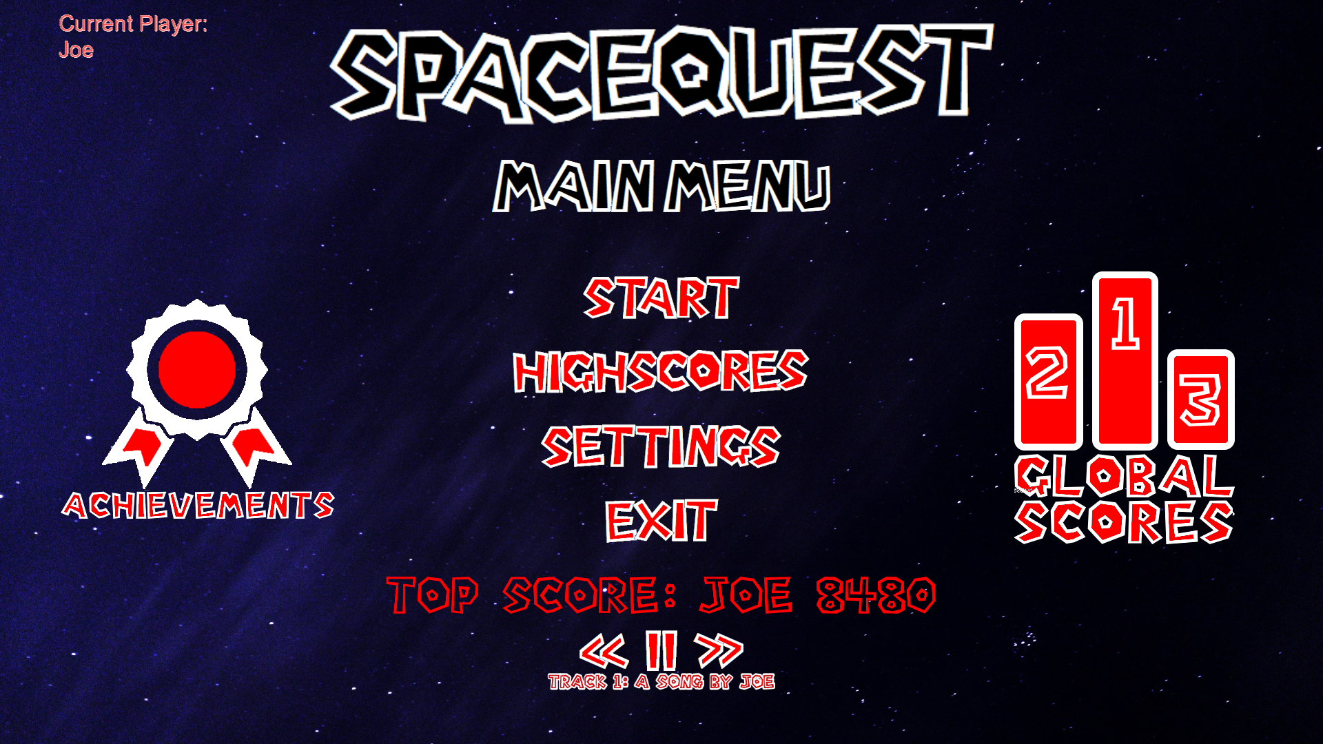 Space Game: Main Menu