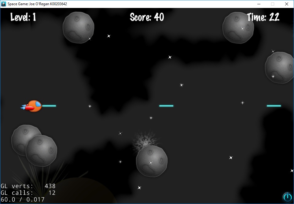Space Game: Added Level Number, Score, and Timer