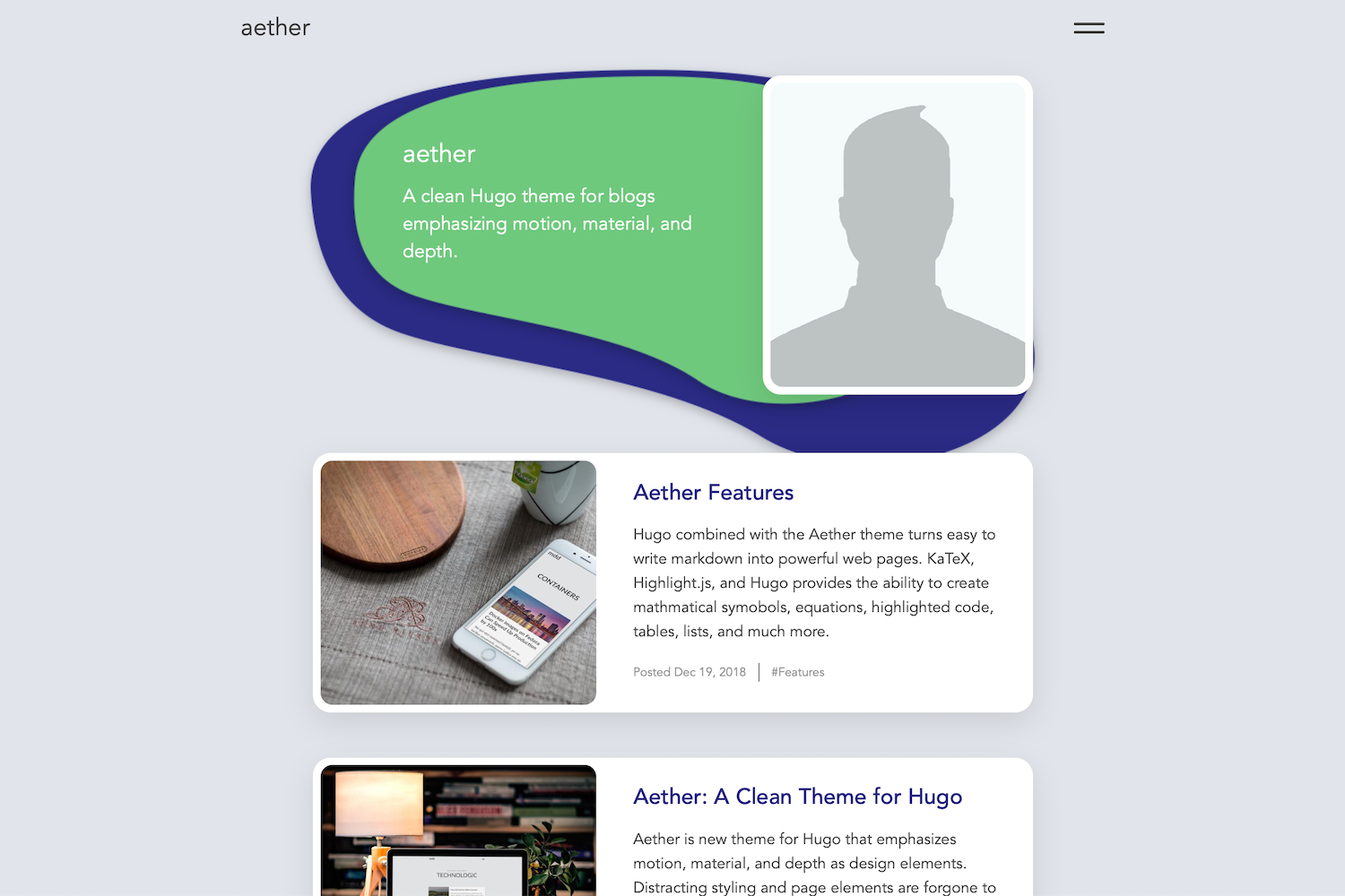 Aether Hugo theme screenshot