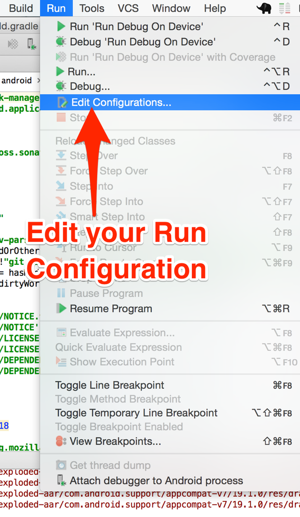 Edit run configuration