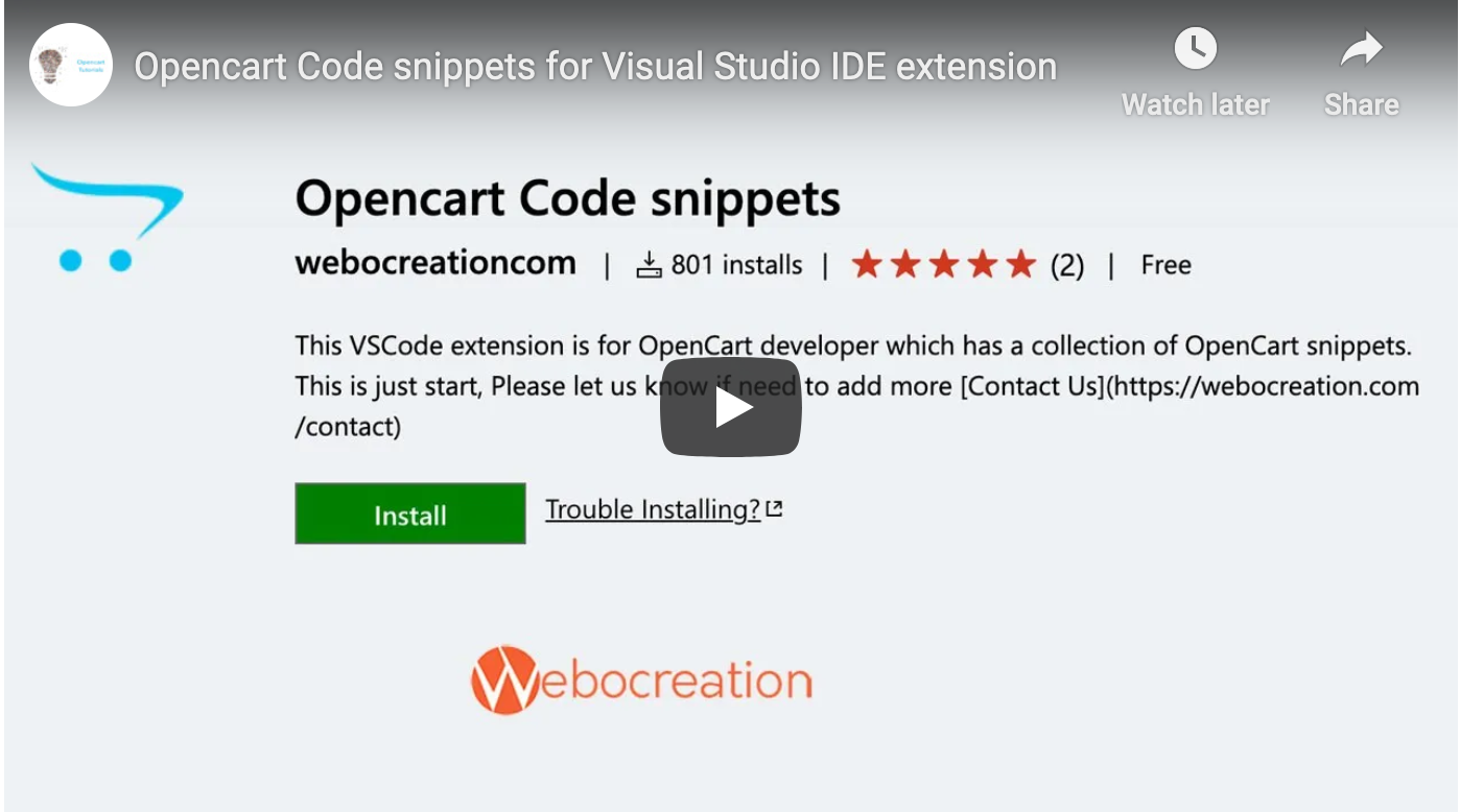 Opencart Snippets for VScode