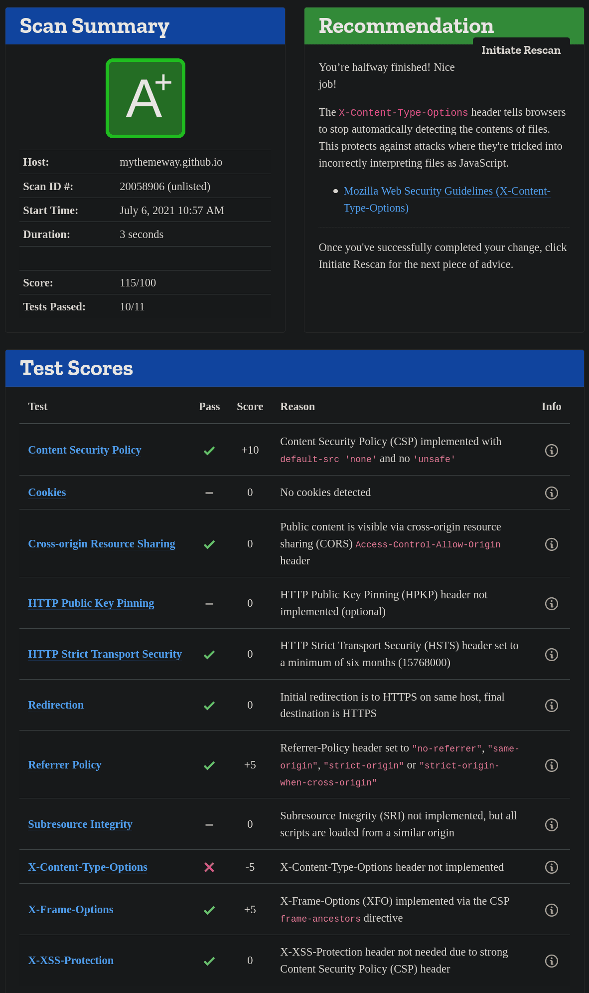 Mozilla Observatory Report Example