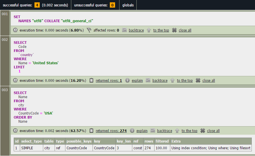 Zebra_Database's debugging console